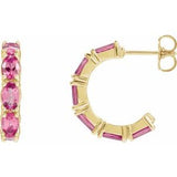 Pink Tourmaline Oval Hoop Earrings in Gold and Platinum