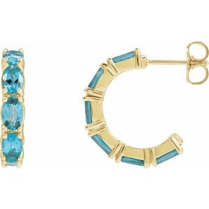 Blue Zircon Oval Hoop Earrings in Gold and Platinum