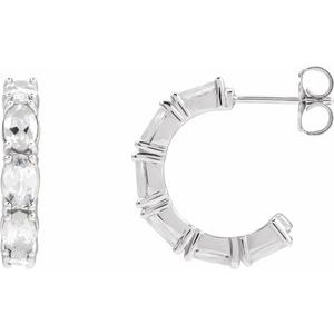 White Sapphire Oval Hoop Earrings in Gold and Platinum