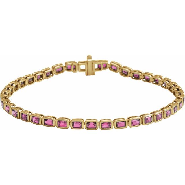 Emerald Natural Pink Tourmaline Bezel-Set Line Bracelet In Gold & Platinum