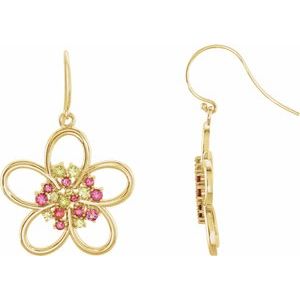 Peridot Round Floral Stud Earrings in Gold and Platinum