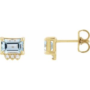 Sky Blue Topaz & Diamond Emerald Stud Earrings in Gold and Platinum