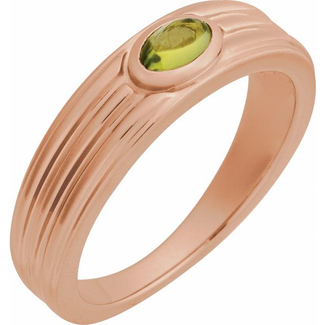 Oval Peridot Cabochon Ring in Gold and Platinum
