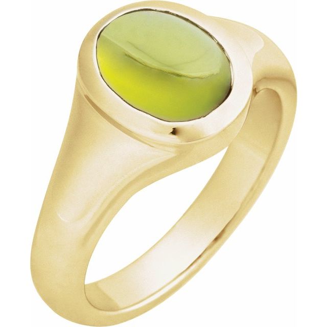 Oval Peridot Cabochon Ring in Gold