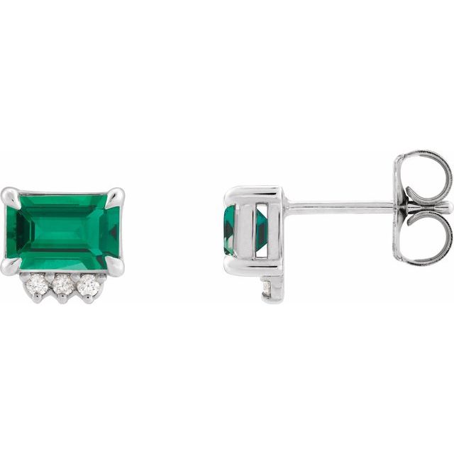 Emerald & Diamond Stud Earrings in Gold and Platinum