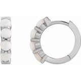 White Opal Round Hoop Earrings in Gold and Platinum
