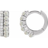 White Opal & Diamond Round Hoop Earrings in Gold and Platinum