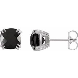 Onyx Cushion Stud Earrings in Gold and Platinum