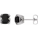 Onyx Cushion Stud Earrings in Gold and Platinum