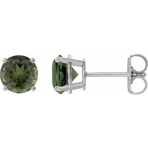 Green Tourmaline Round Stud Earrings in Gold and Platinum