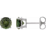 Green Tourmaline Round Stud Earrings in Gold and Platinum