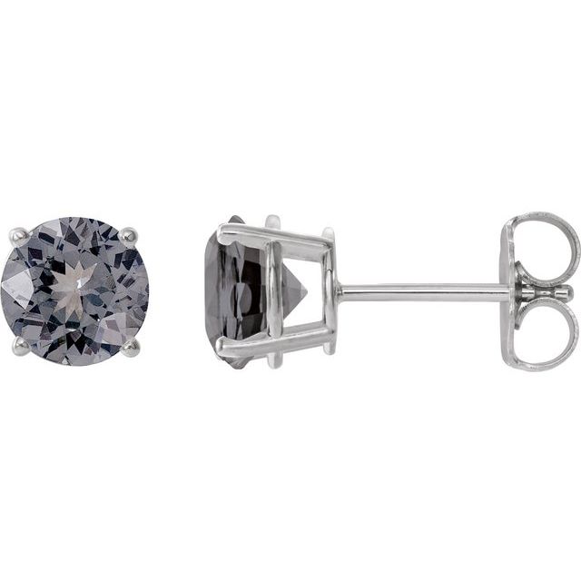 Gray Spinel Round Stud Earrings in Gold and Platinum