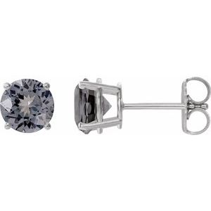 Gray Spinel Round Stud Earrings in Gold and Platinum