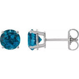 London Blue Topaz Round Stud Earrings in Gold and Platinum
