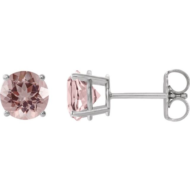 Pink Morganite Round Stud Earrings in Gold and Platinum