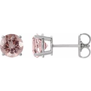 Pink Morganite Round Stud Earrings in Gold and Platinum