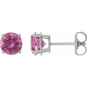 Pink Sapphire Round Stud Earrings in Gold and Platinum