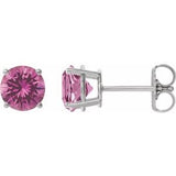 Pink Sapphire Round Stud Earrings in Gold and Platinum