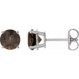 Smoky Quartz Round Stud Earrings in Gold and Platinum