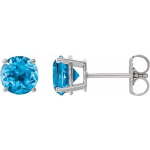 Swiss Blue Topaz Round Stud Earrings in Gold and Platinum