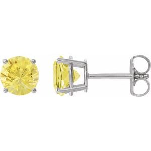 Yellow Sapphire Round Stud Earrings in Gold and Platinum
