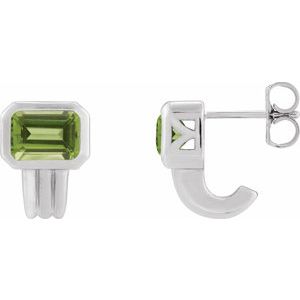 Peridot Emerald Bezel-Set Stud Earrings in Gold and Platinum