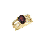Oval Rhodolite Garnet & Diamond Accented Ring in Yellow Gold
