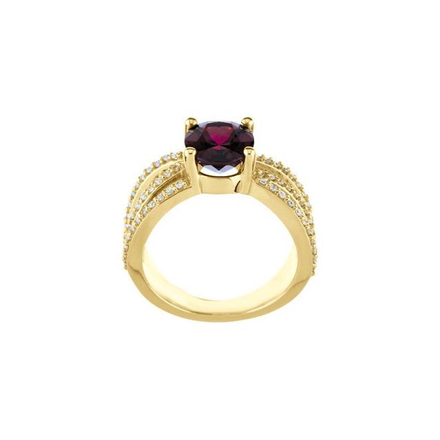 Oval Rhodolite Garnet & Diamond Accented Ring in Yellow Gold