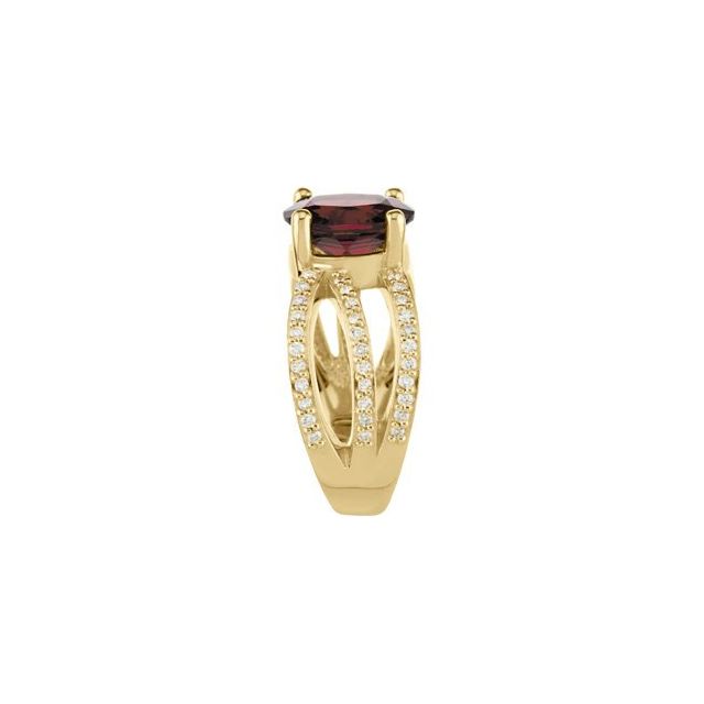Oval Rhodolite Garnet & Diamond Accented Ring in Yellow Gold