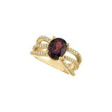 Oval Rhodolite Garnet & Diamond Accented Ring in Yellow Gold