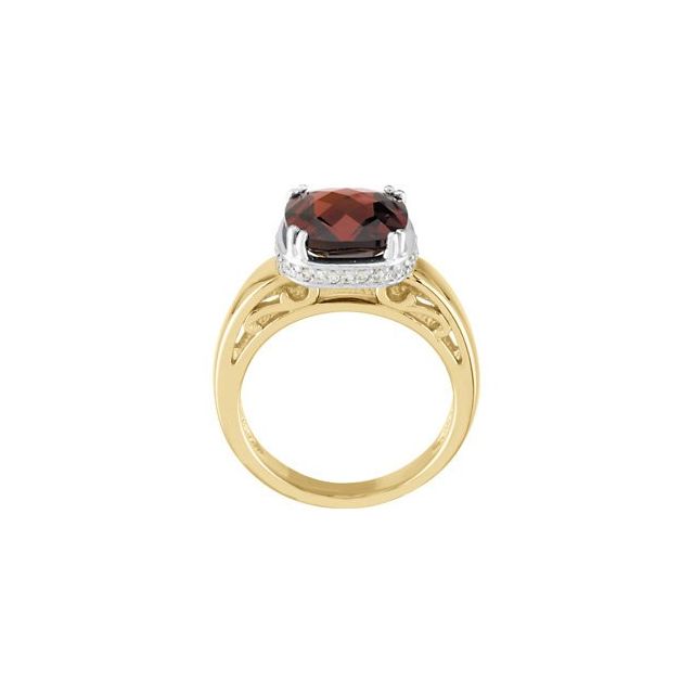 Cushion Mozambique Garnet & Diamond Ring in Yellow/White Gold
