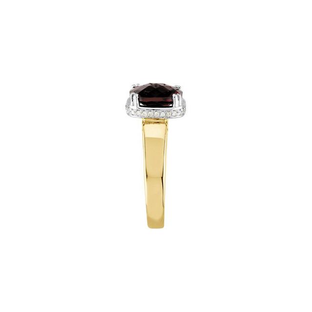 Cushion Mozambique Garnet & Diamond Ring in Yellow/White Gold