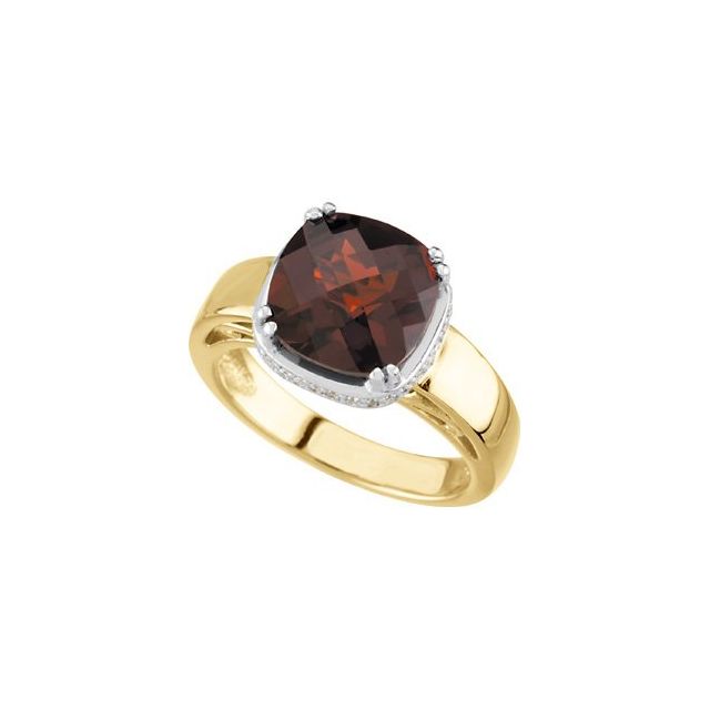 Cushion Mozambique Garnet & Diamond Ring in Yellow/White Gold
