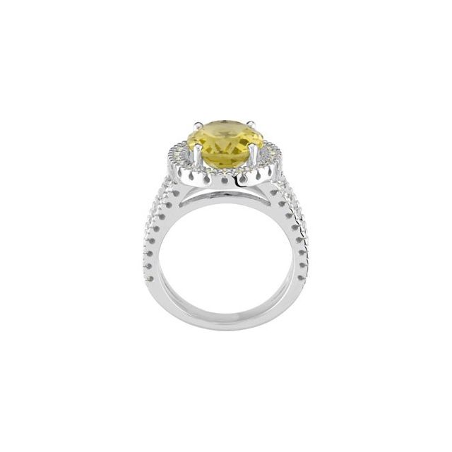 Oval Lemon Quartz Halo Ring with Diamond Accents in White Gold