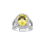 Oval Lemon Quartz Halo Ring with Diamond Accents in White Gold