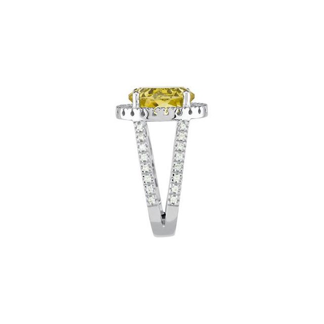 Oval Lemon Quartz Halo Ring with Diamond Accents in White Gold