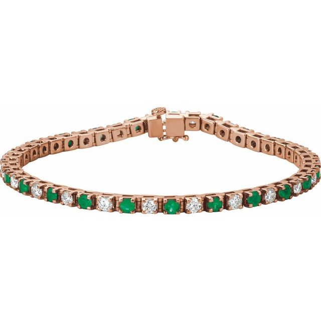Round Lab-Grown Emerald & Lab-Grown Diamond Line Bracelet In Gold & Platinum