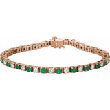 Round Lab-Grown Emerald & Lab-Grown Diamond Line Bracelet In Gold & Platinum