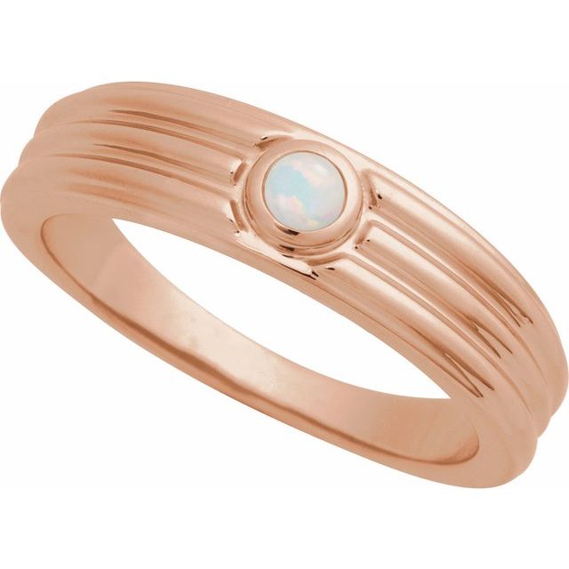 Round White Opal Cabochon Ring in Gold and Platinum