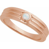 Round White Opal Cabochon Ring in Gold and Platinum