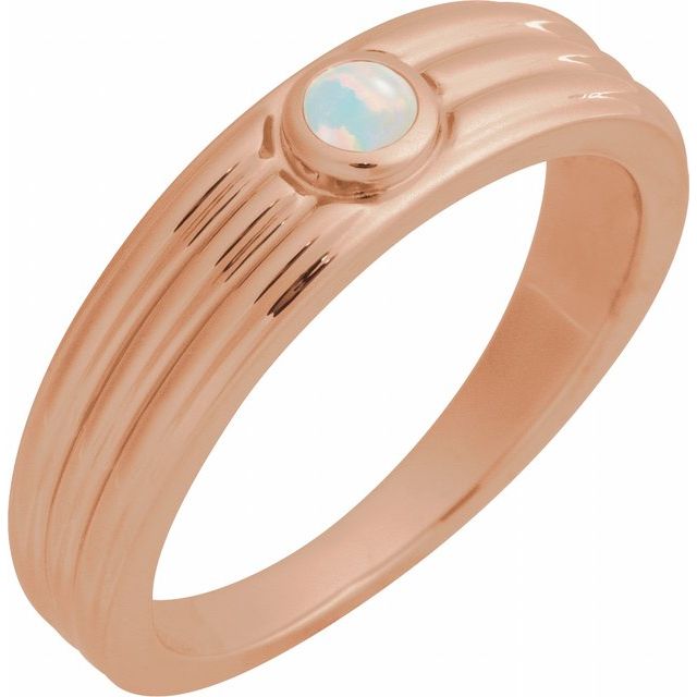Round White Opal Cabochon Ring in Gold and Platinum