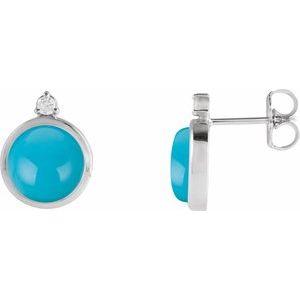 Turquoise & Diamond Round Bezel-Set Stud Earrings in Gold and Platinum