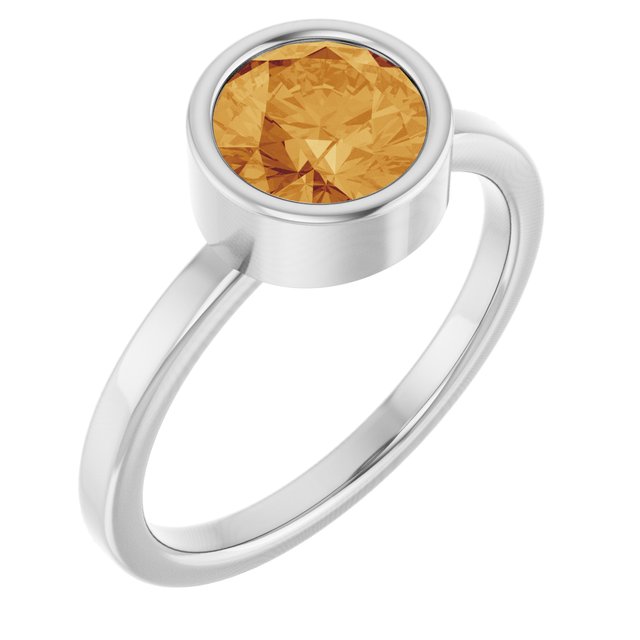 Round Citrine Solitaire Ring in Gold and Platinum