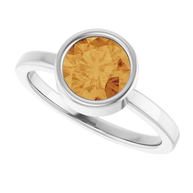 Round Citrine Solitaire Ring in Gold and Platinum