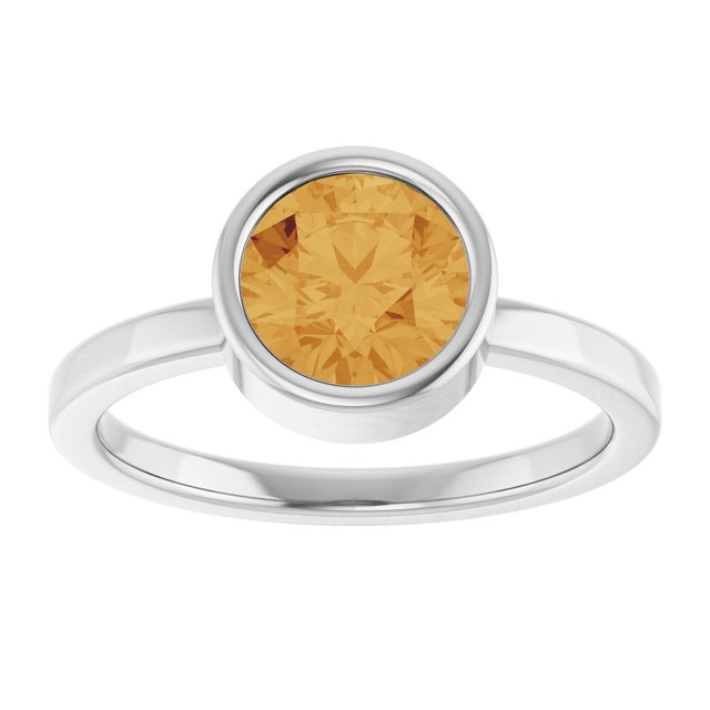 Round Citrine Solitaire Ring in Gold and Platinum