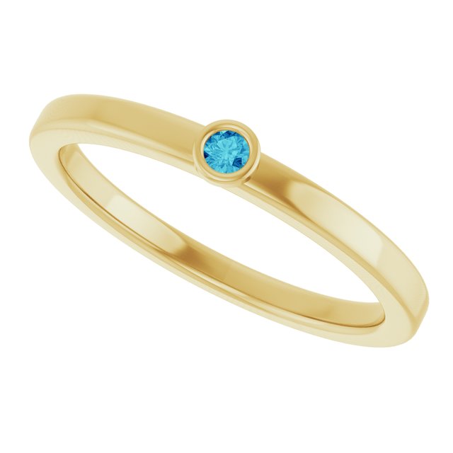 Round Blue Zircon Solitaire Ring in Gold