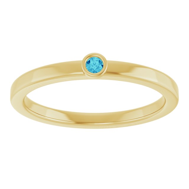 Round Blue Zircon Solitaire Ring in Gold