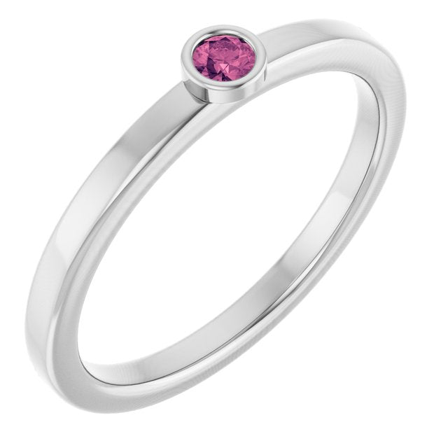 Round Pink Tourmaline Solitaire Ring in Platinum