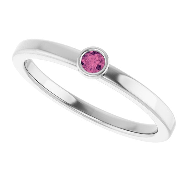 Round Pink Tourmaline Solitaire Ring in Platinum