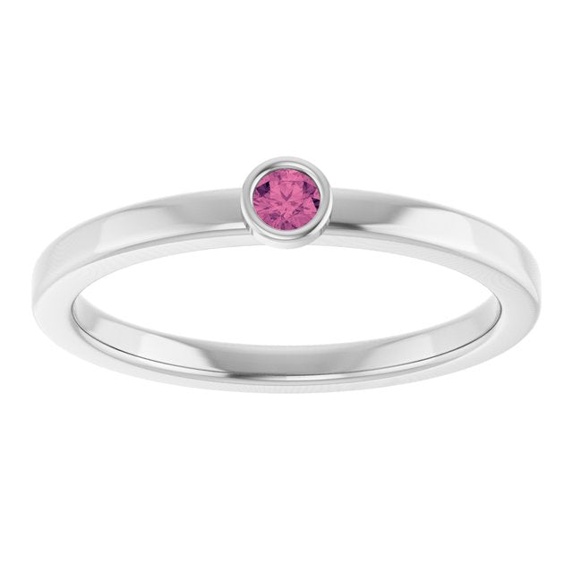 Round Pink Tourmaline Solitaire Ring in Platinum